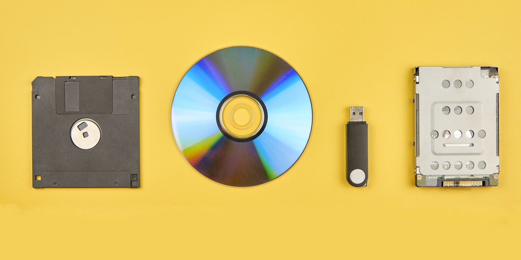 types of computer storage top down on yellow background