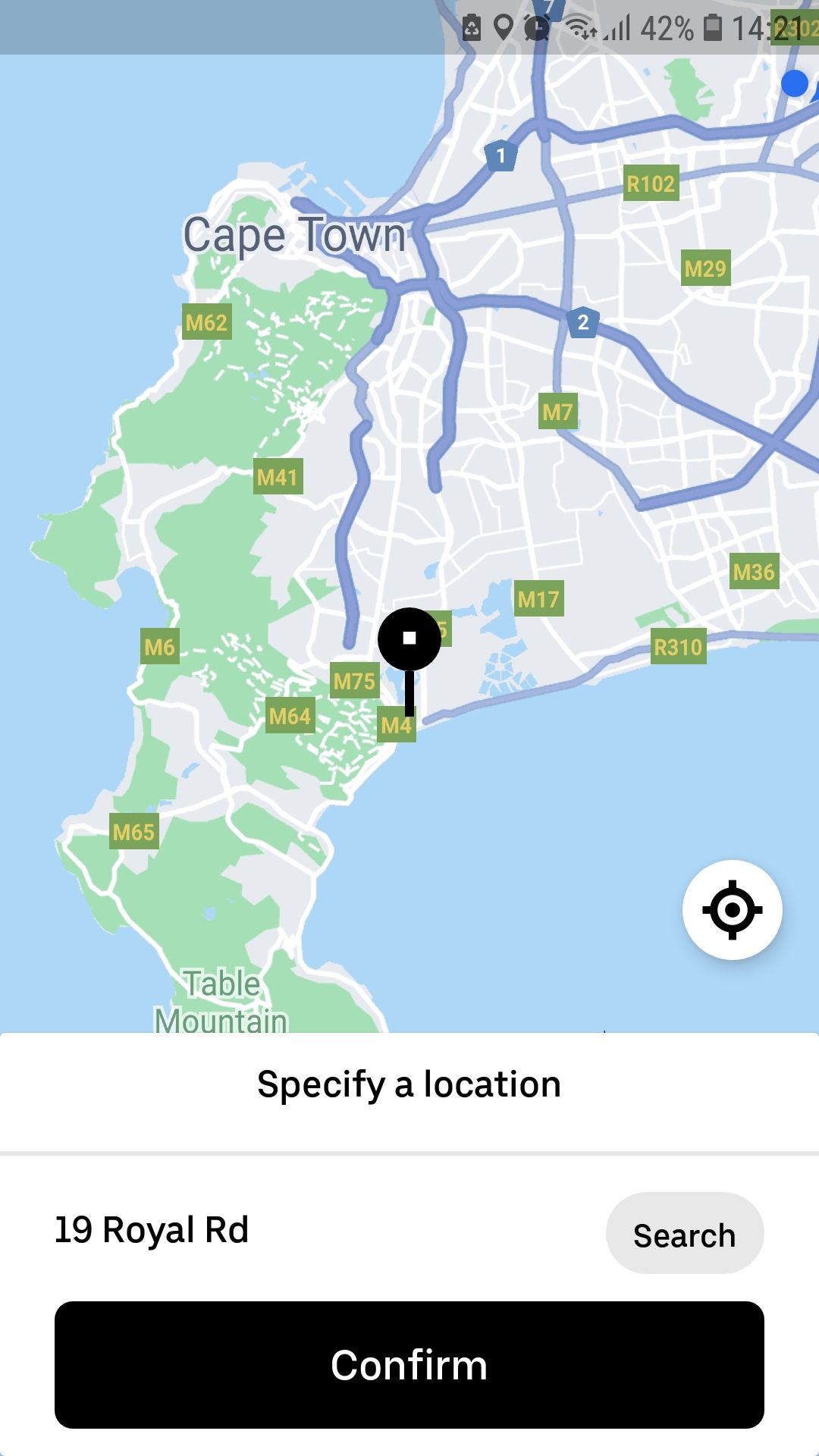 Die mobile Uber-App bestätigt den Lieferort
