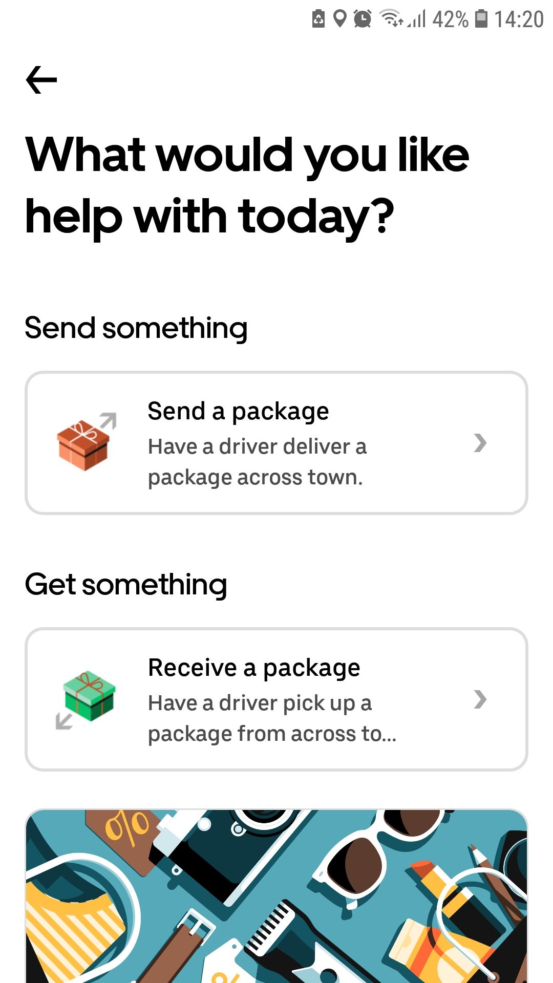 Entrega de pacotes de aplicativos móveis Uber