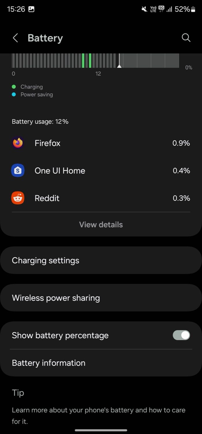 Configuración de la batería en un teléfono Samsung