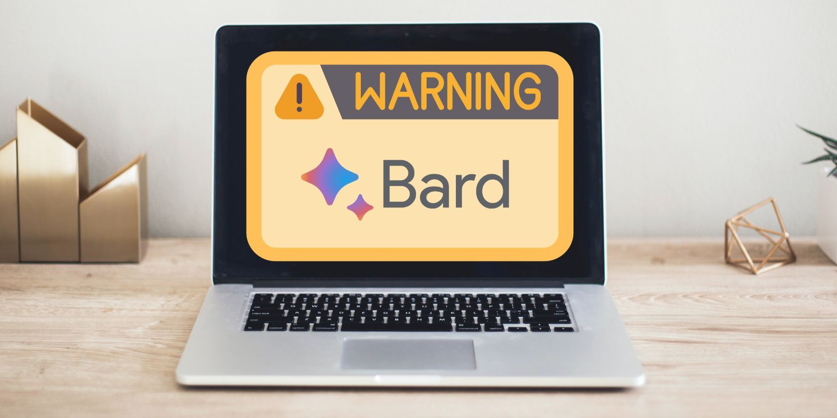 An image of a laptop with a warning on the screen with the Google Bard Logo