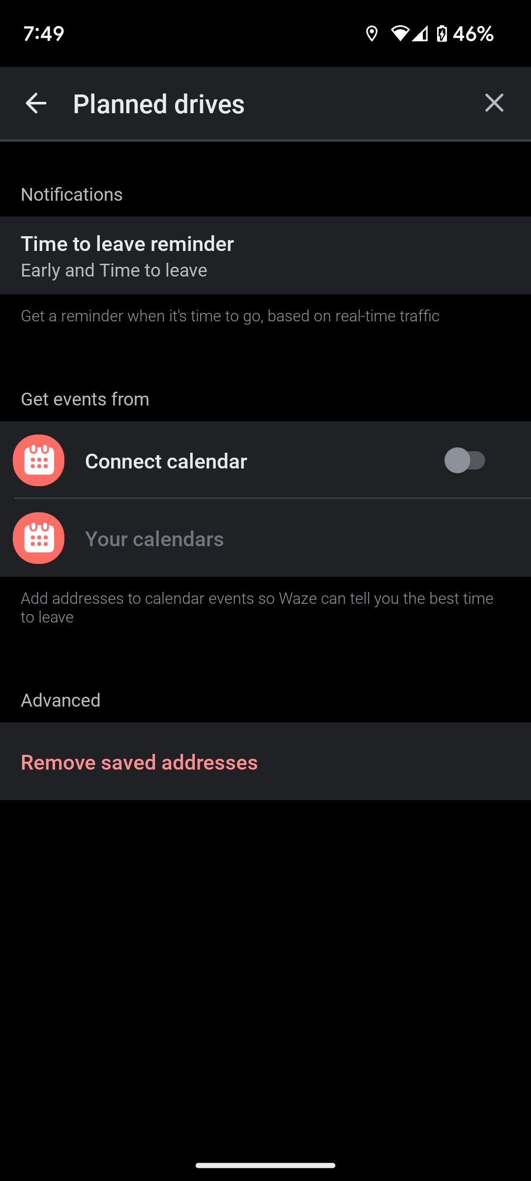 با انتخاب گزینه Connect Calendar در برنامه Waze