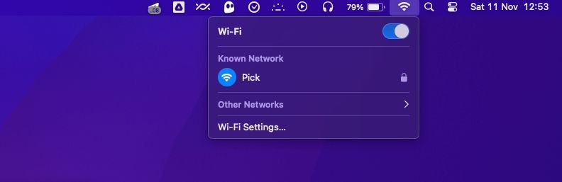 Меню за състояние на Wi-Fi на Mac