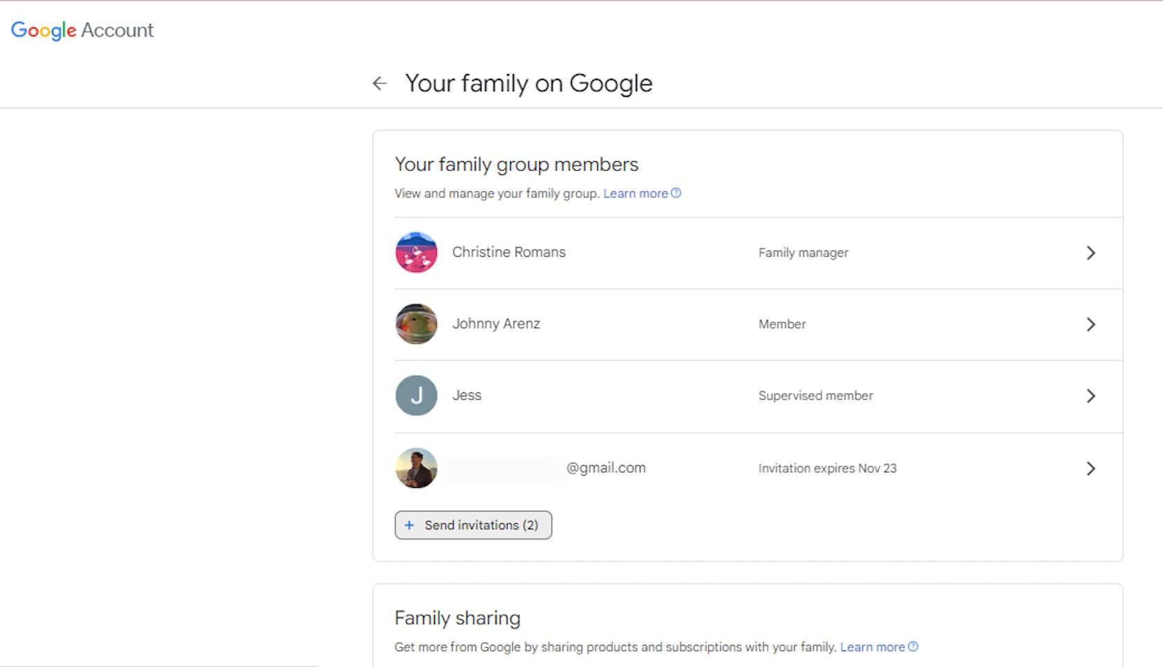 Forfait familial YouTube Premium ajoutant des membres au groupe