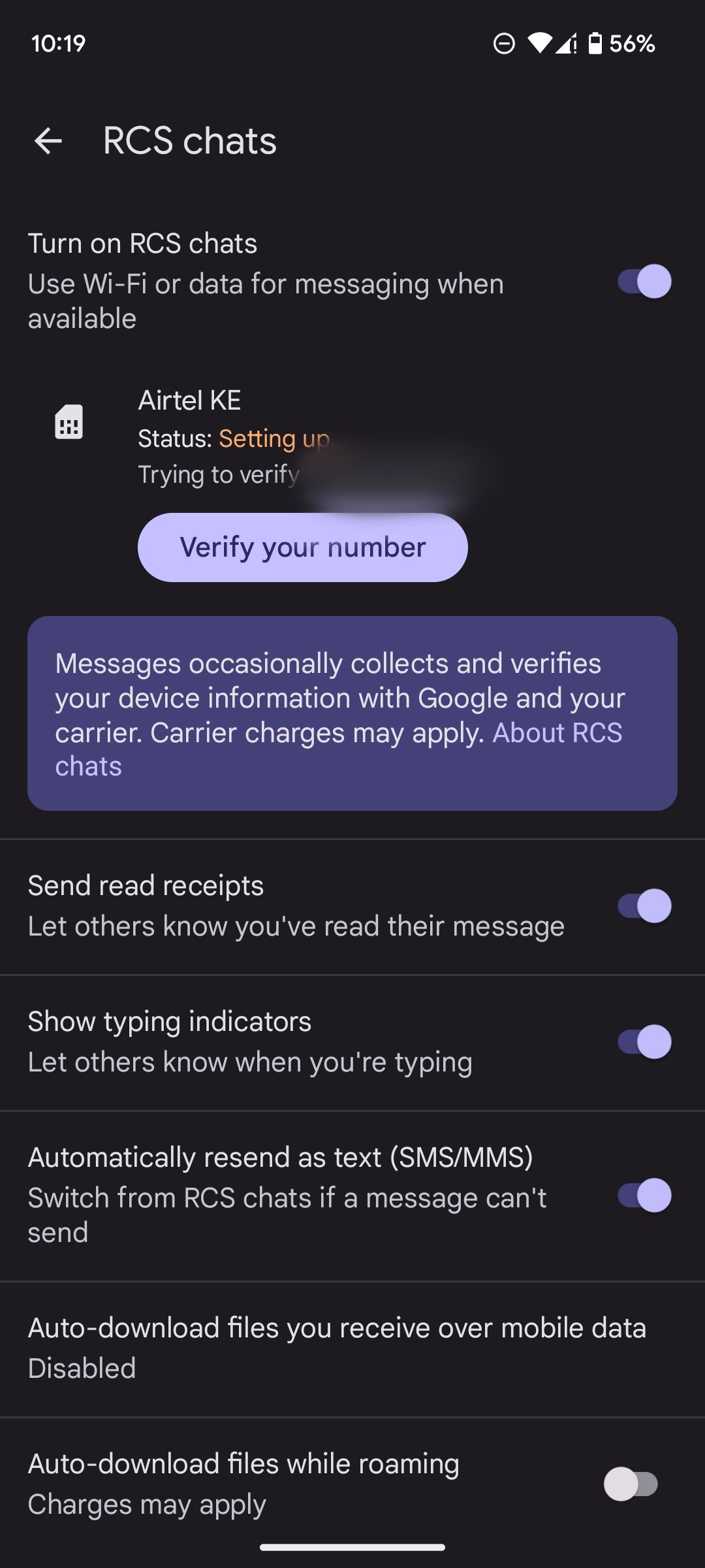 Enabling chat in Google Messages app