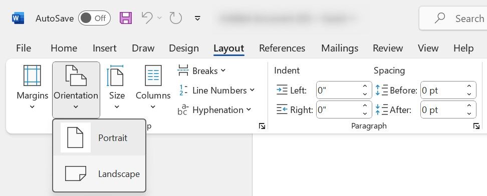 Changing the orientation of an entire document to landscape in Microsoft Word.
