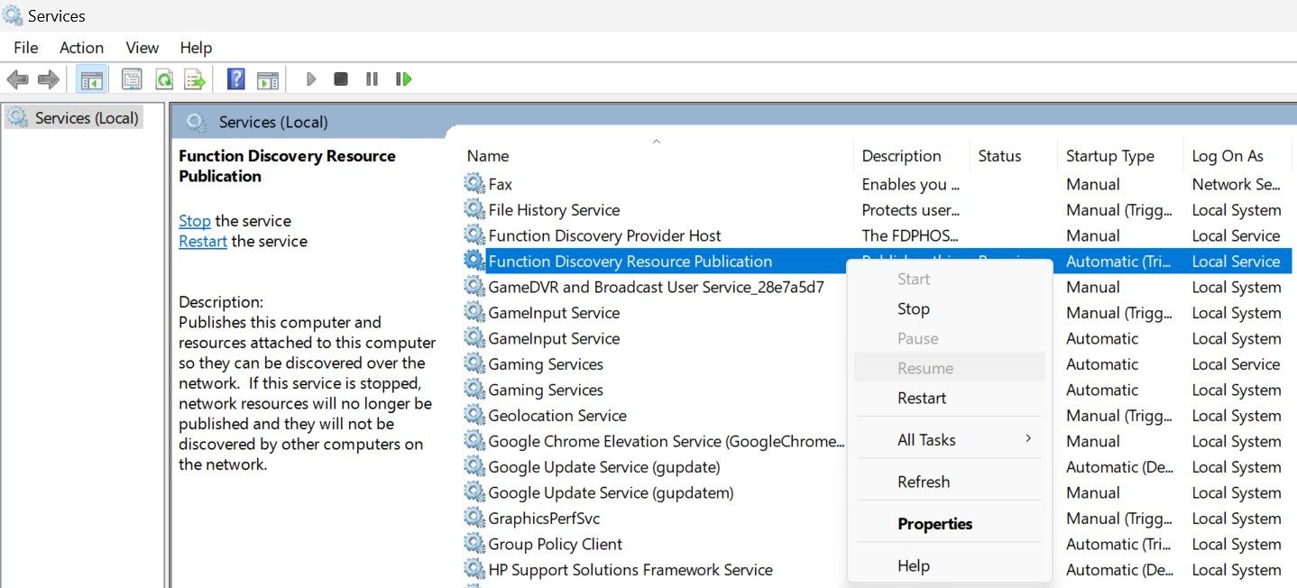 Opening the properties of a service in the Services app on Windows.