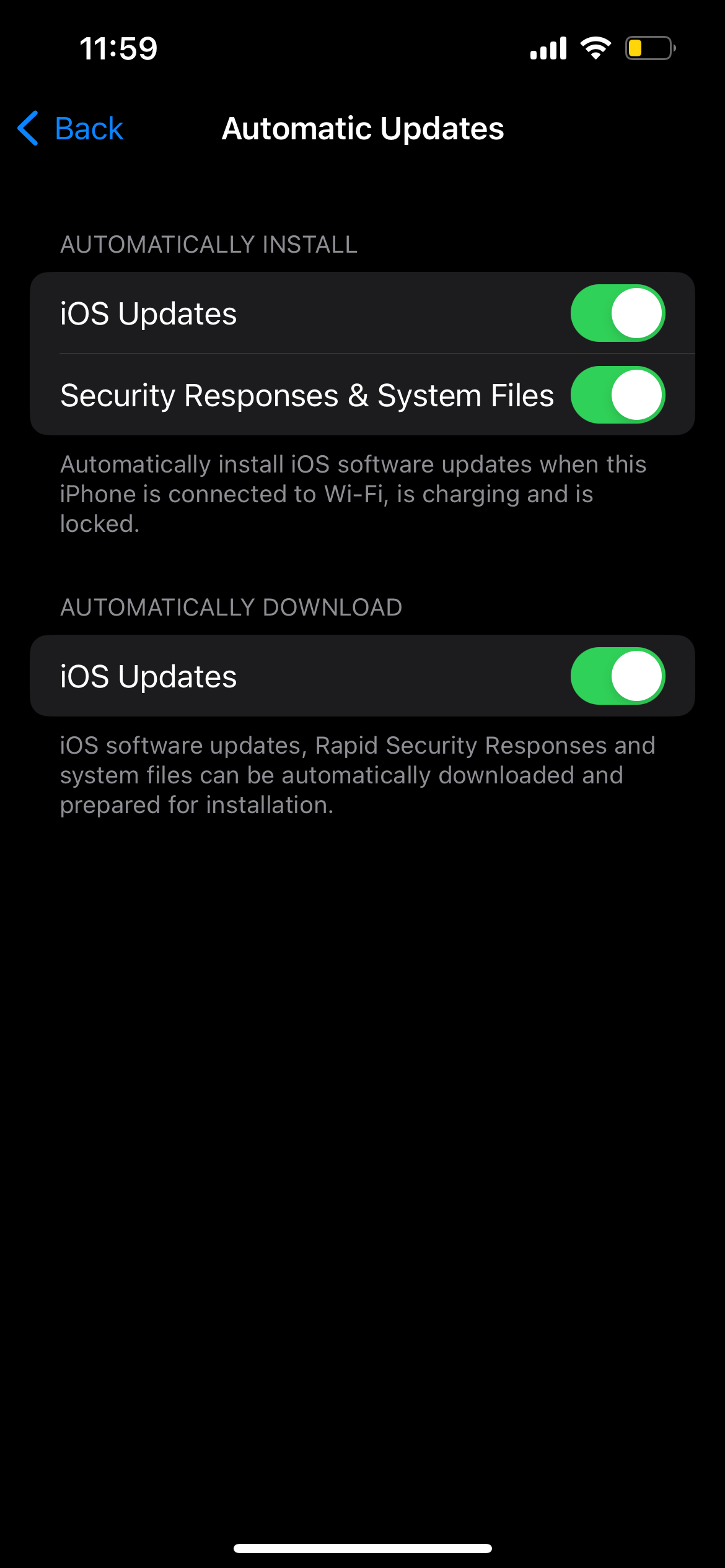 automatic updates setting on iphone