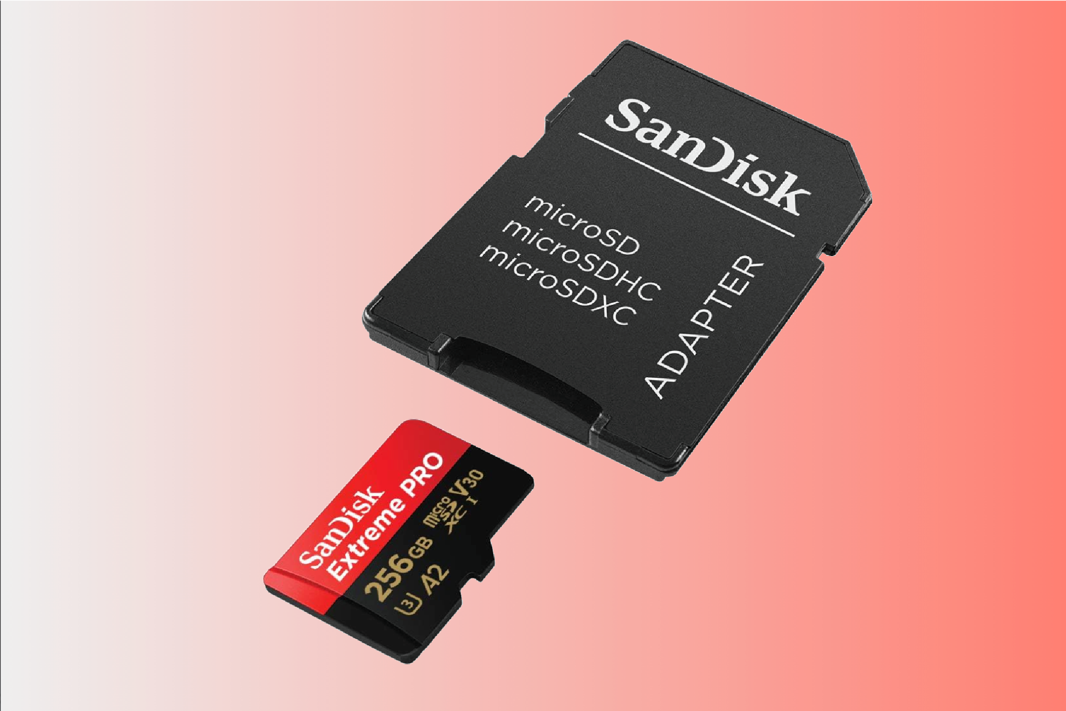 A SanDisk Extreme Pro UHS-I microSDXC plus adapter