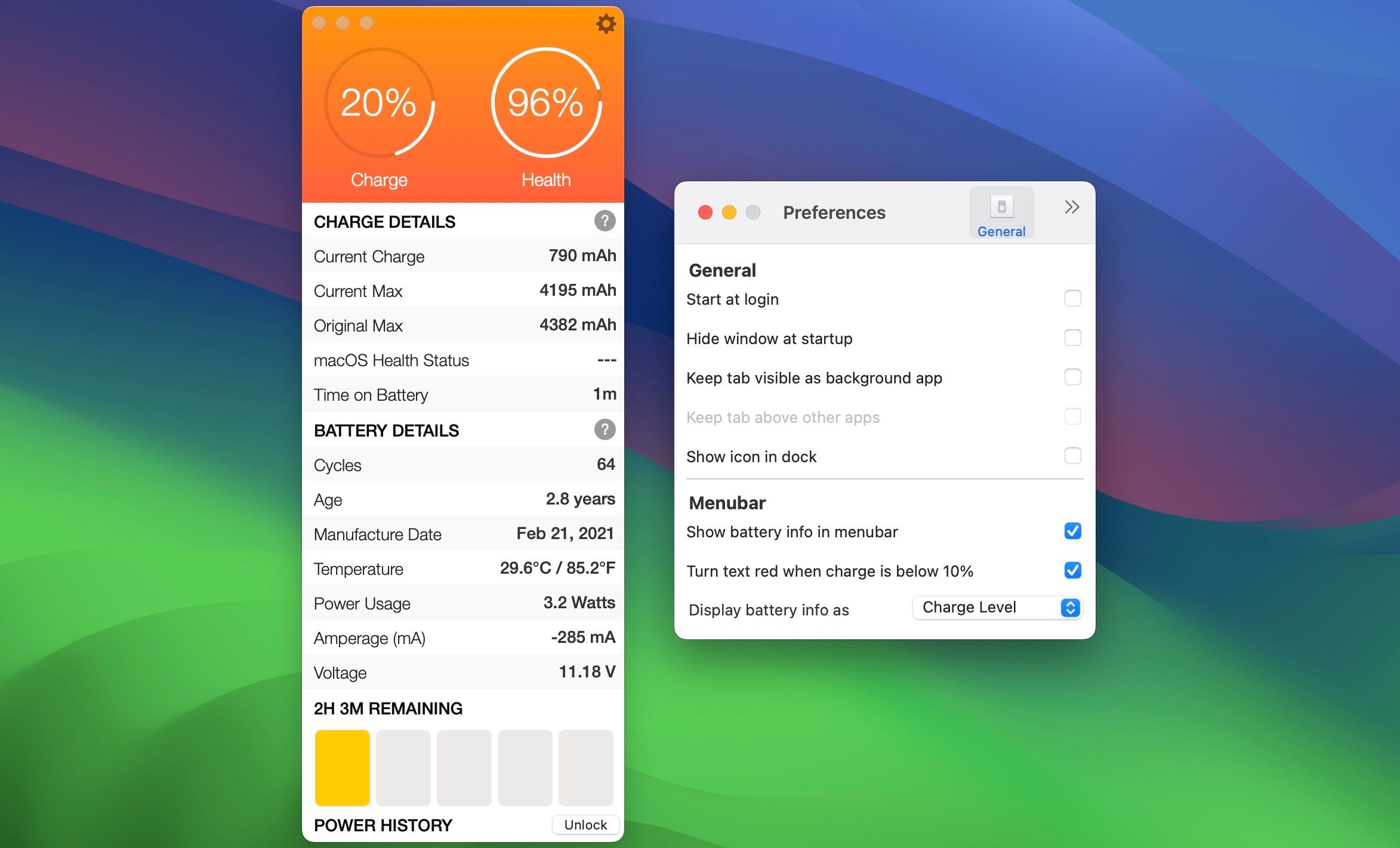 Battery Health 2 app in macOS