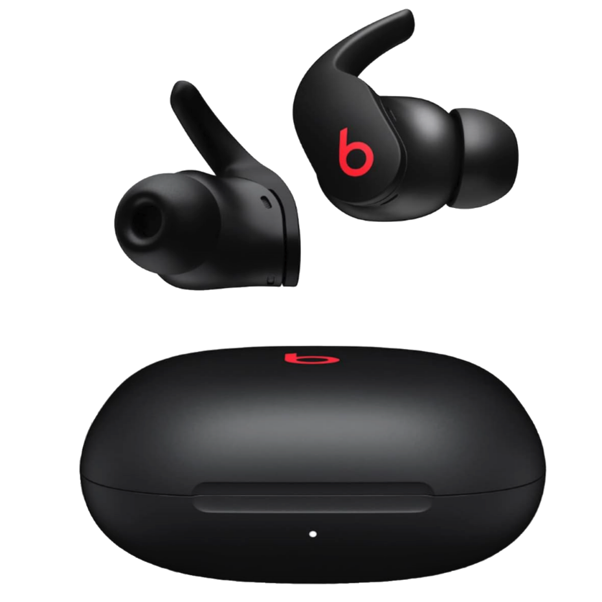 A pair of Beats Fit Pro earbuds with charging case