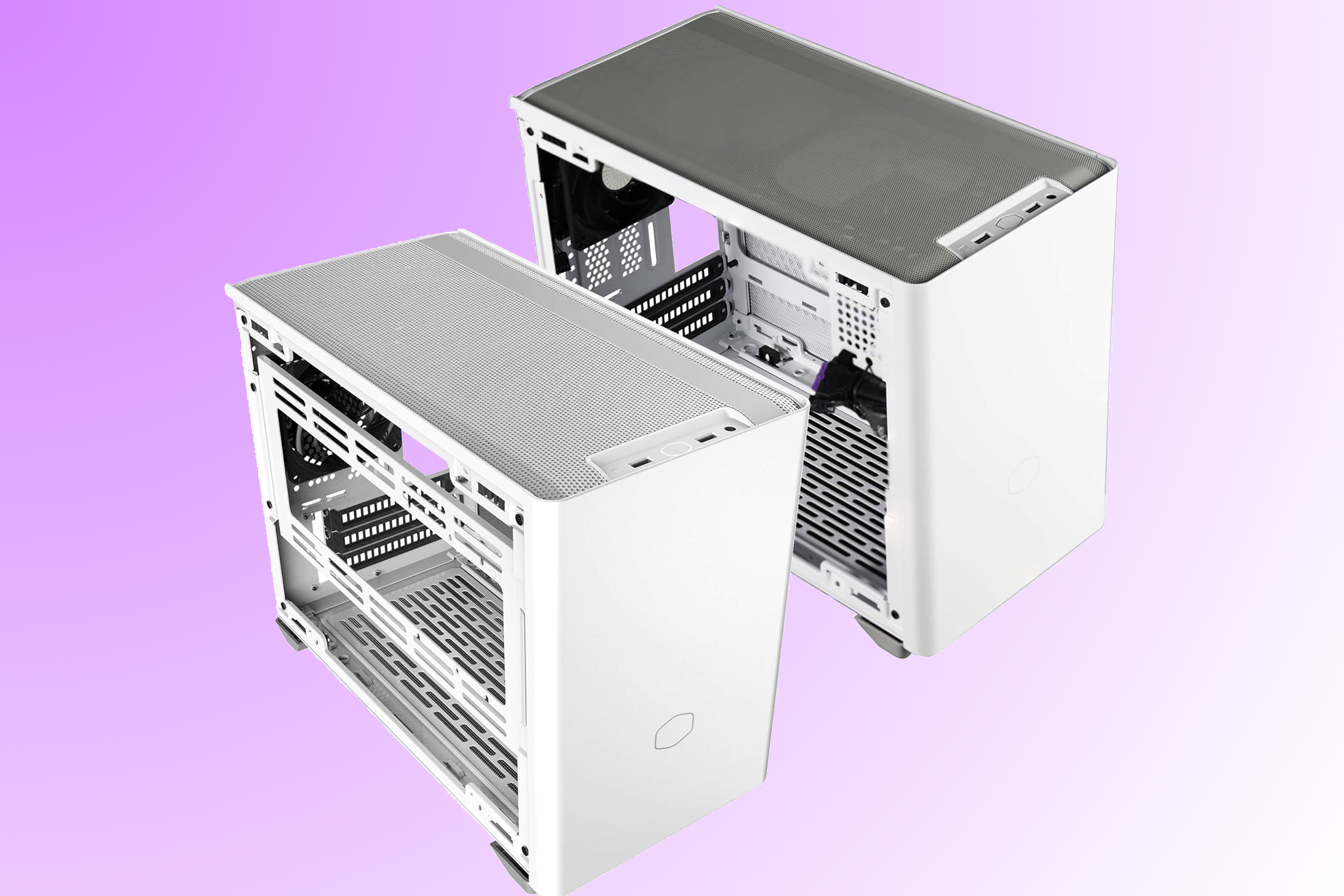 cooler master nr200 white pc case side by side