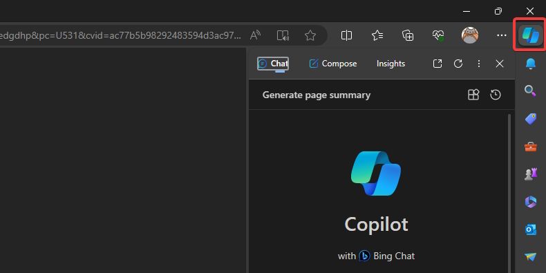 The Copilot icon in Microsoft Edge