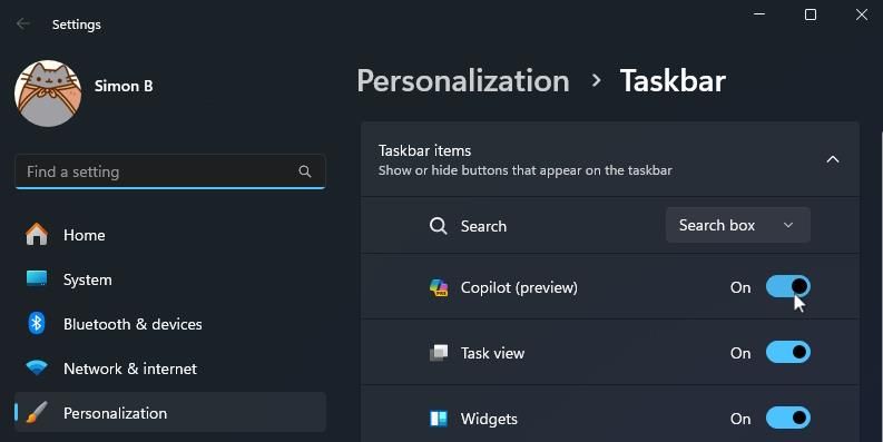 Enabling the Copilot taskbar icon