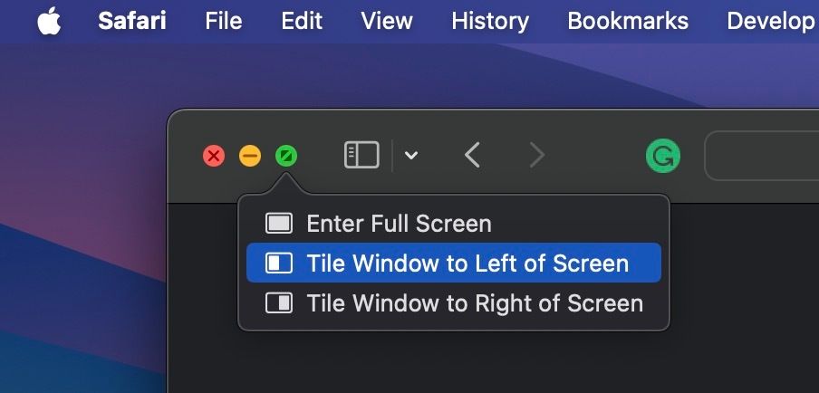 Entering Split View in macOS