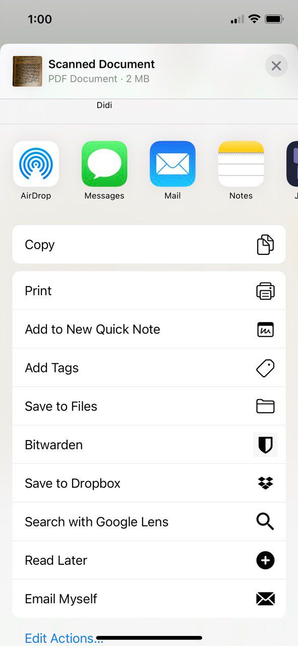 Scanning with the Files app in an iPhone