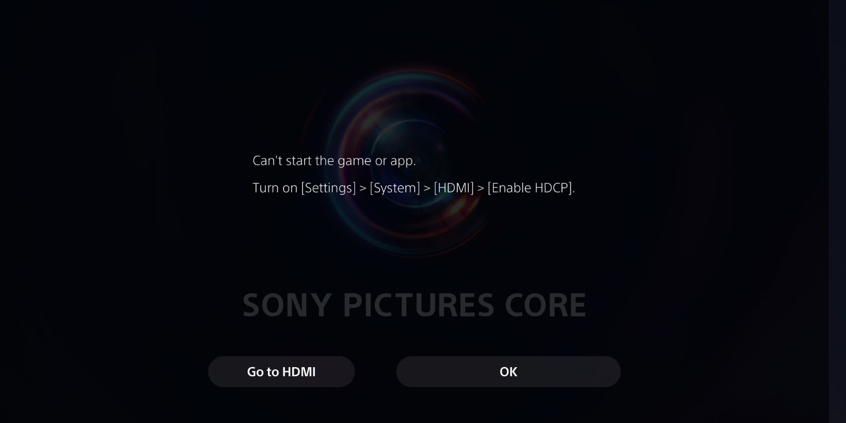 Go to HDMI option on Sony Pictures Core PS5
