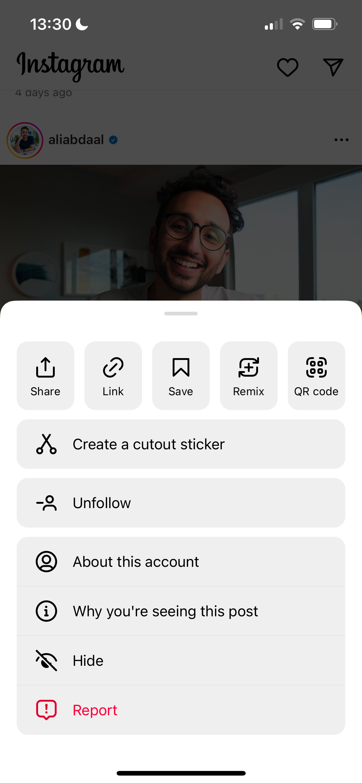 Choose to hide a post on your Instagram home feed