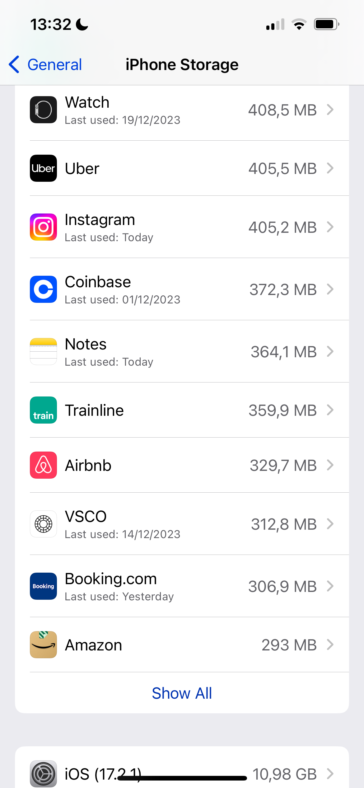 Instagram in iPhone Storage in iOS 17