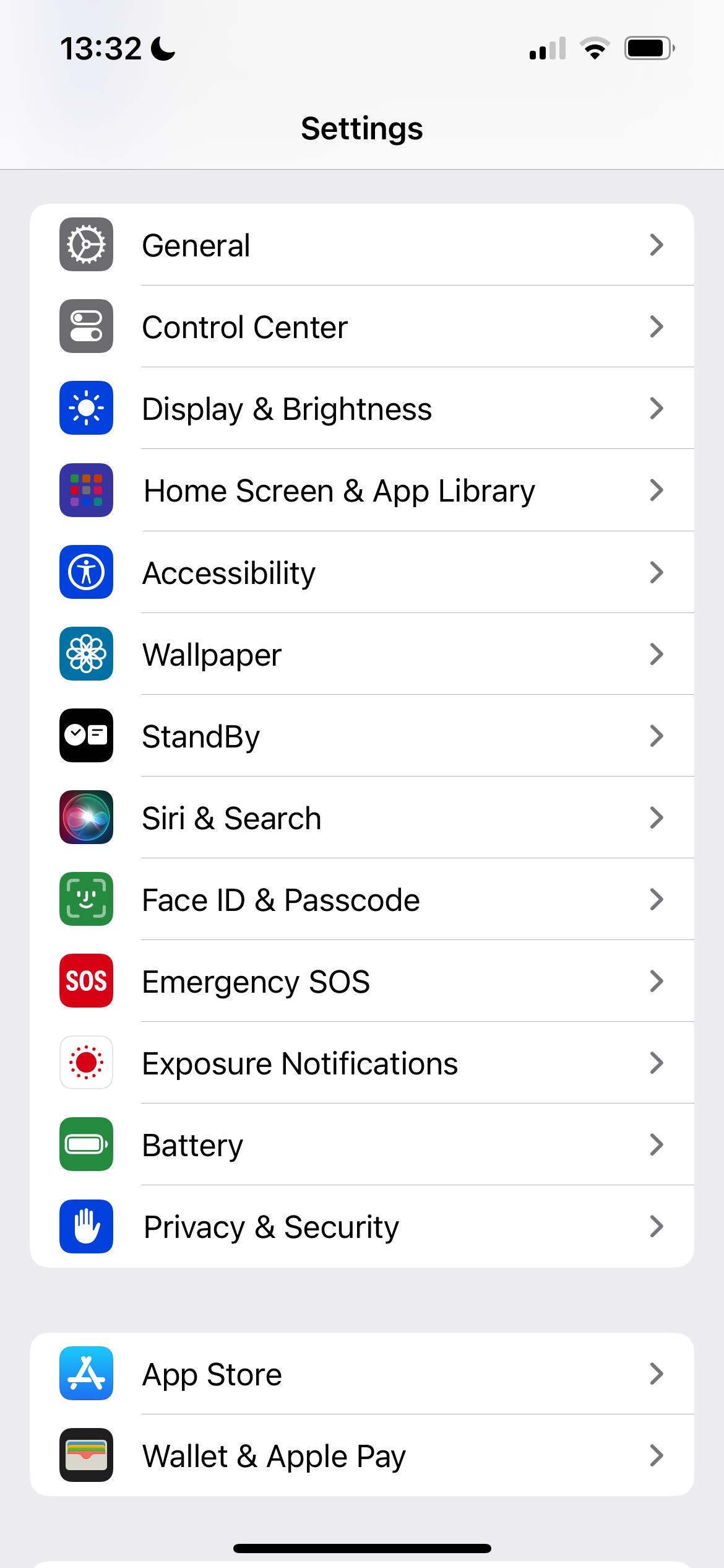The Settings app on iOS 17