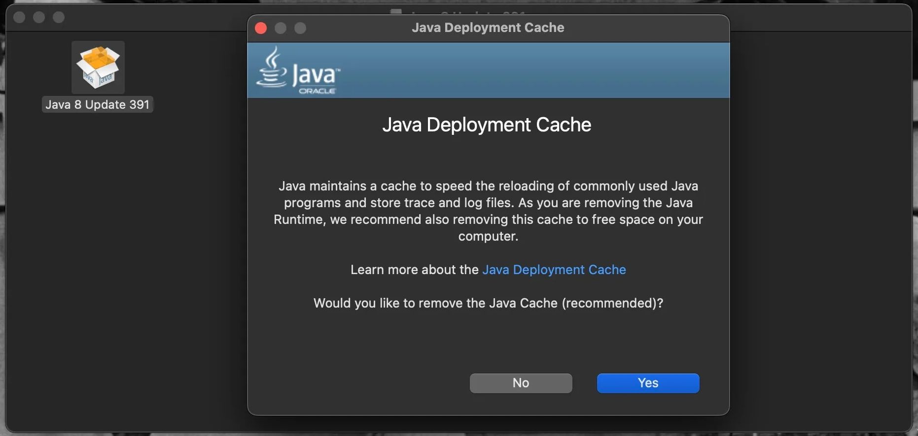 java cache deletion window