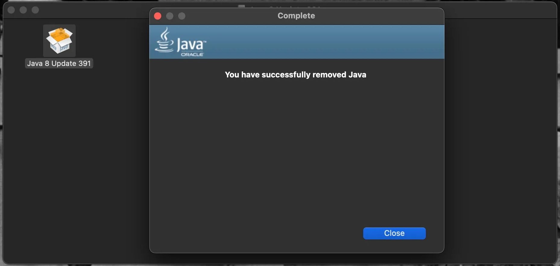 java removed message in macOS