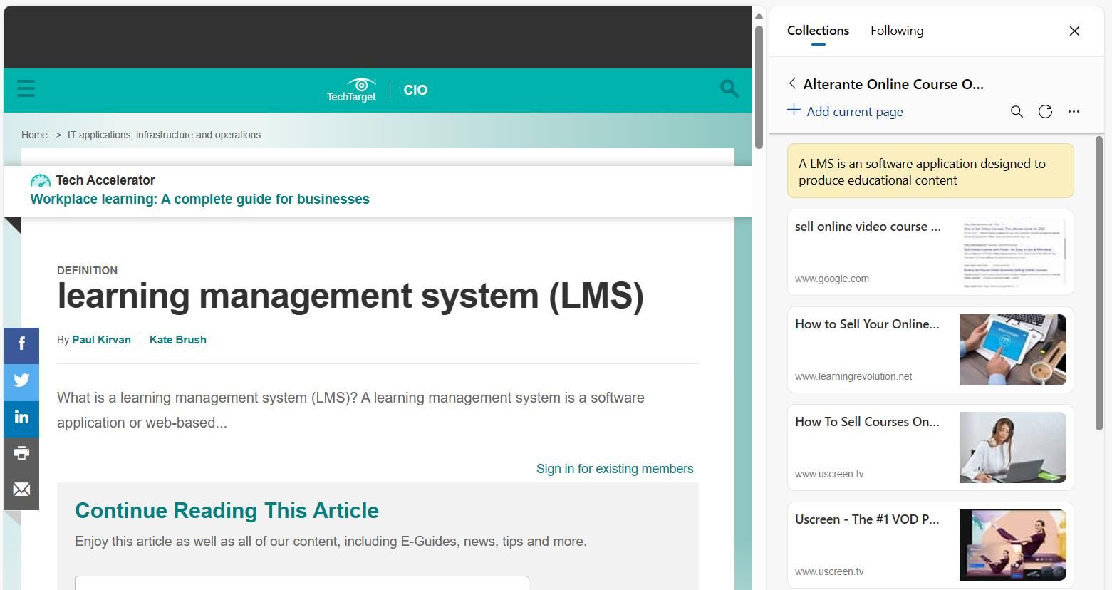 Microsoft Edge Collections LMS research