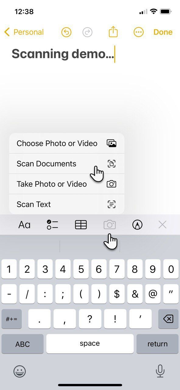 Scanning documents with the iPhone's Notes app.