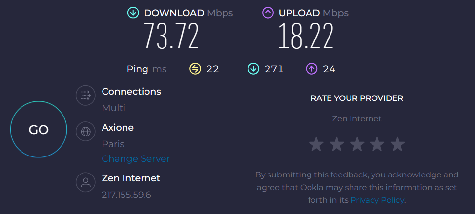 تصویری از نتایج تست سرعت اتصال speedtest.net