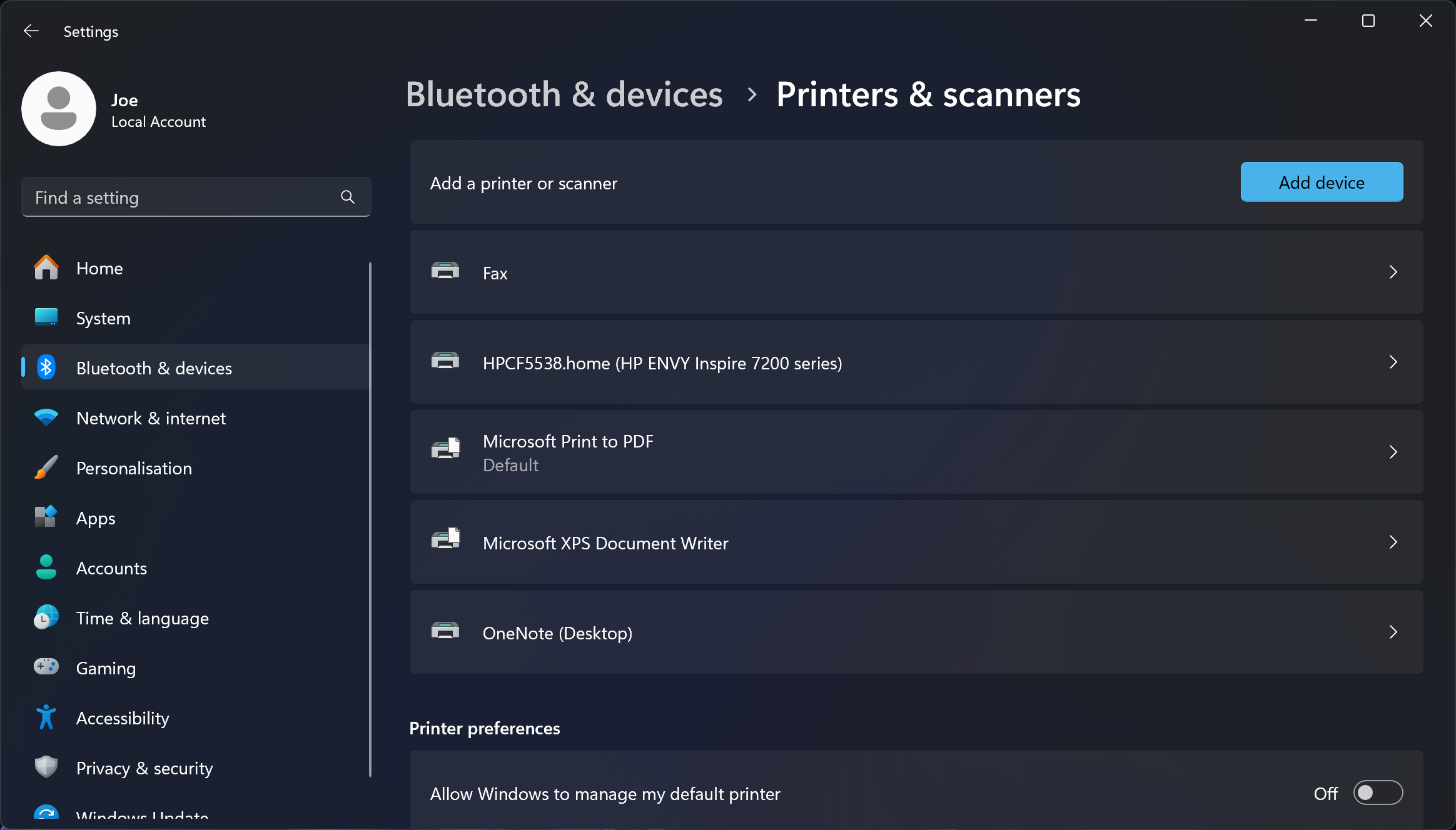 Принтеры и сканеры в Windows 11