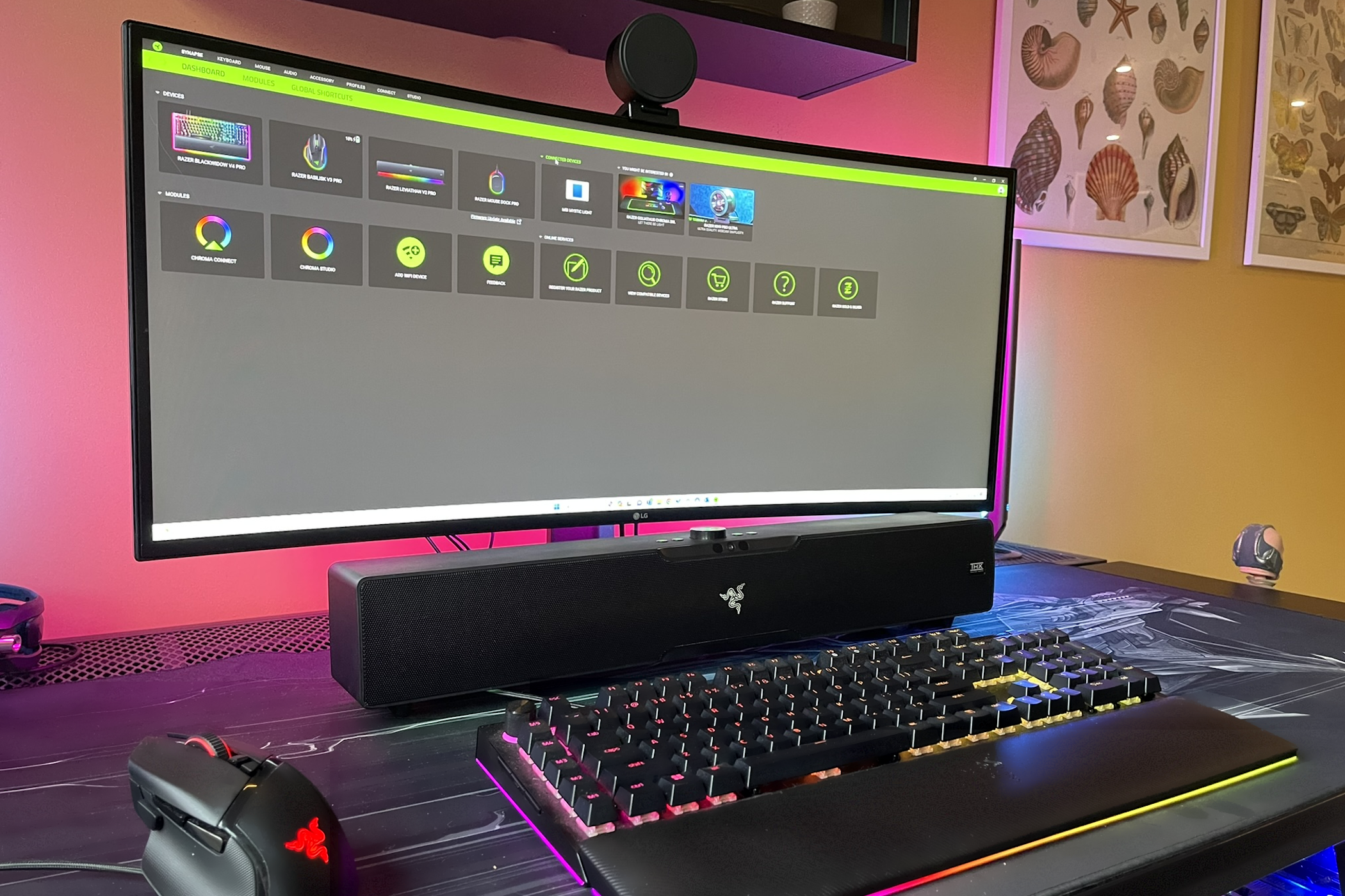 razer leviathan v2 pro with keyboard and mouse on desk