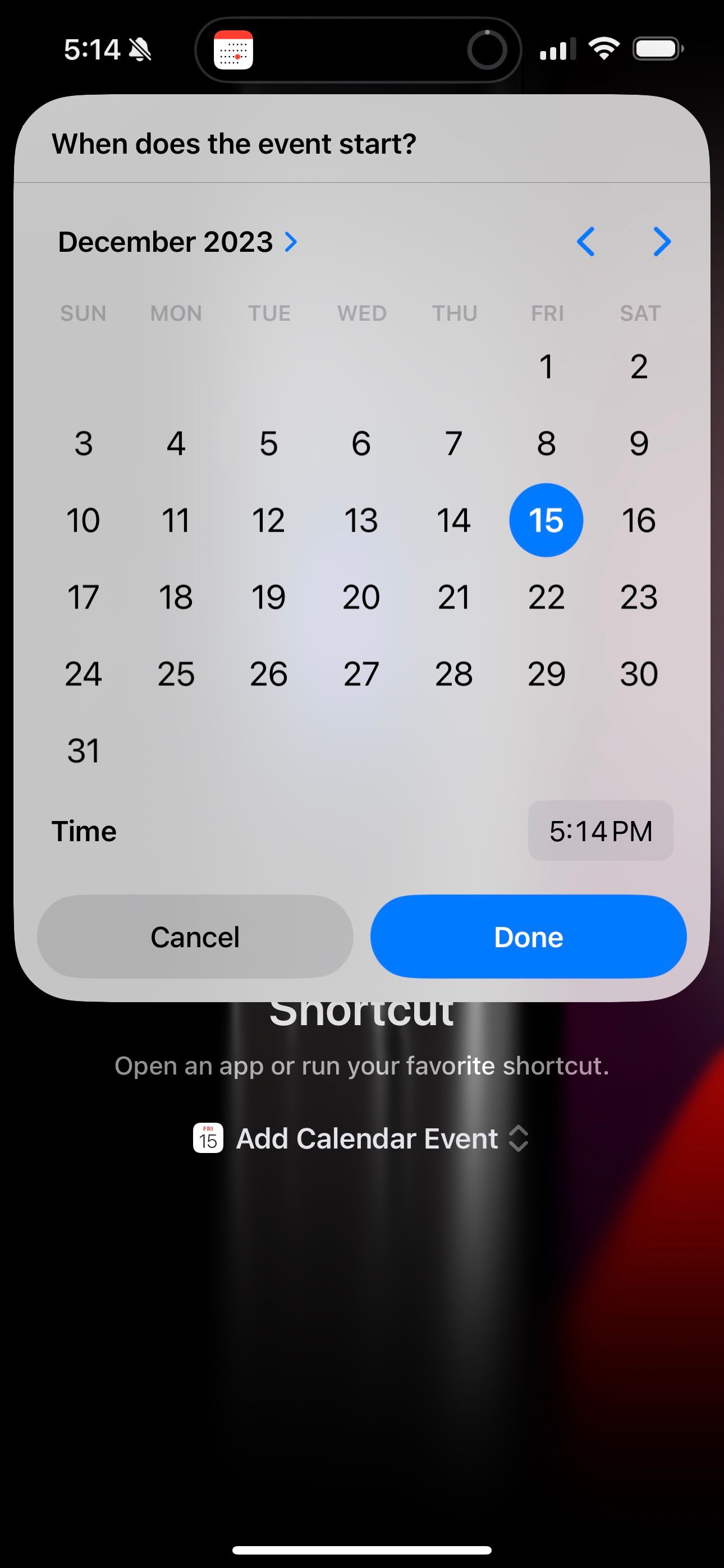 انتخابگر تاریخ رویداد از میانبر Action Button Calendar