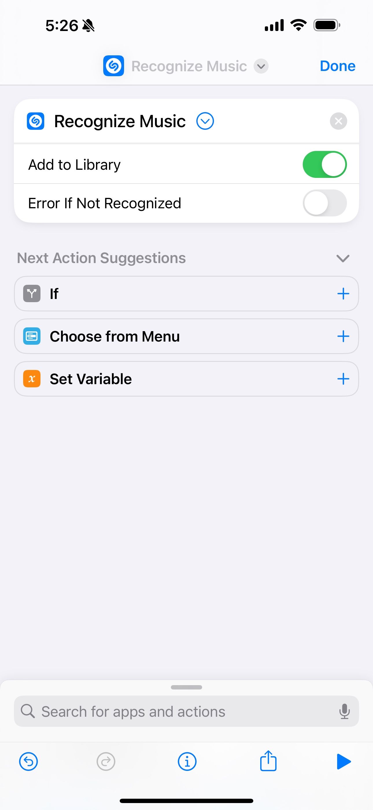 Recognize Music action in iOS Shortcuts