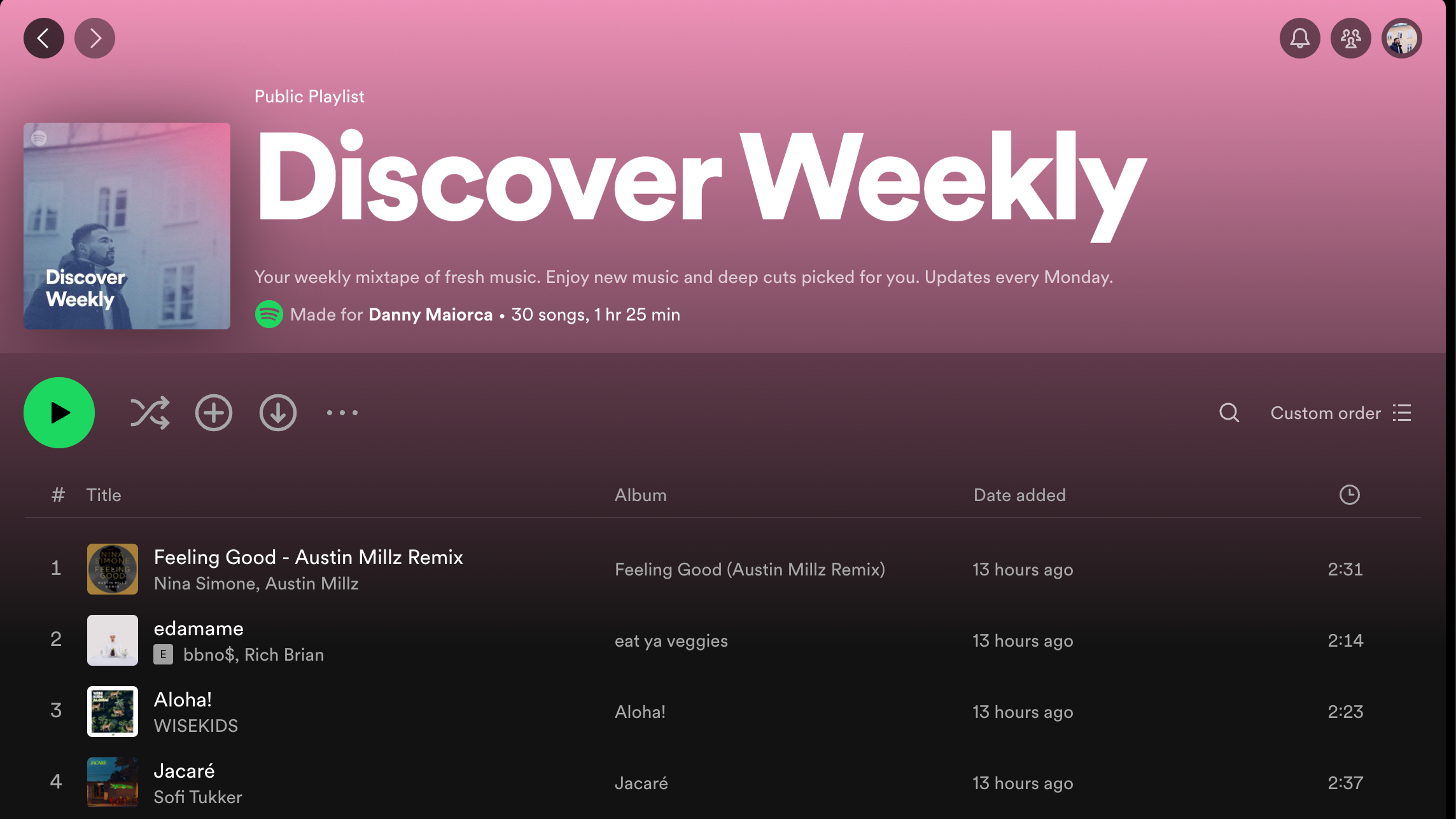 The Discovery Weekly Playlist on Spotify