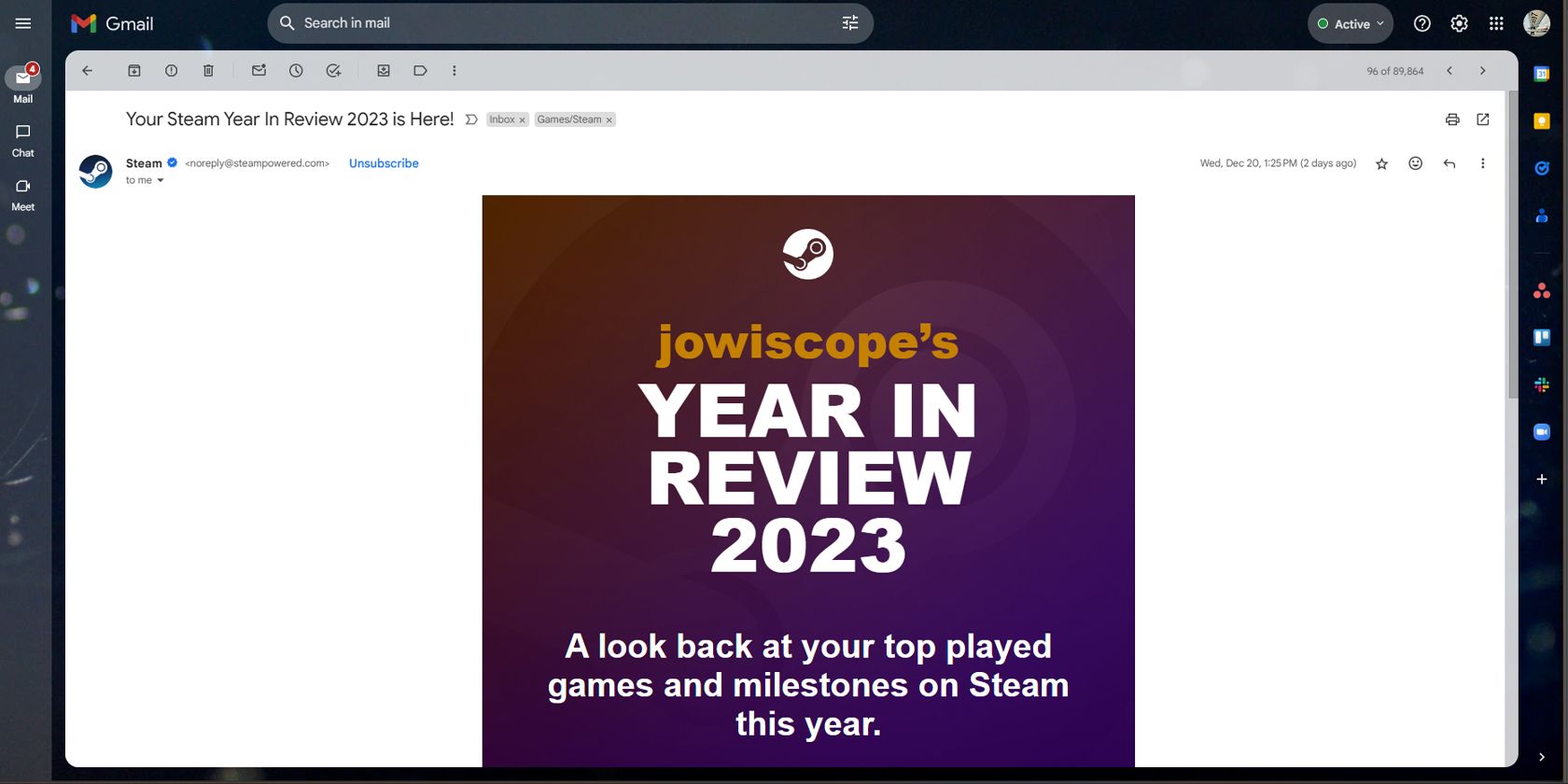 Steam Year in Review email