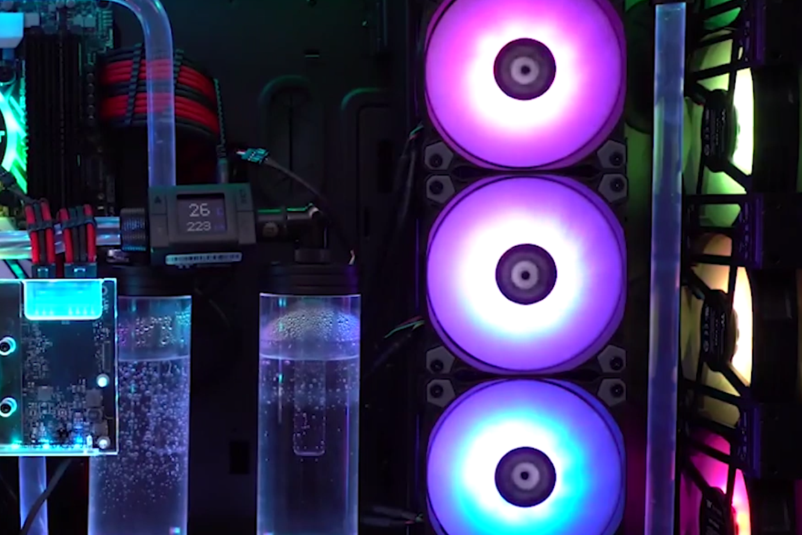 thermaltake pure 12 rgb fans inside a case with water cooling