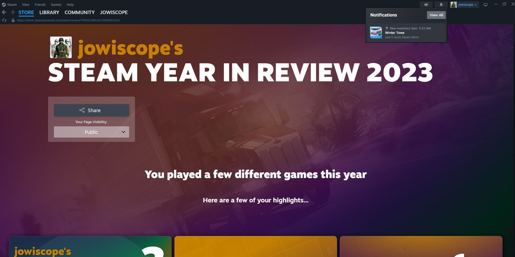 View Steam Year in Review in Steam Notifications