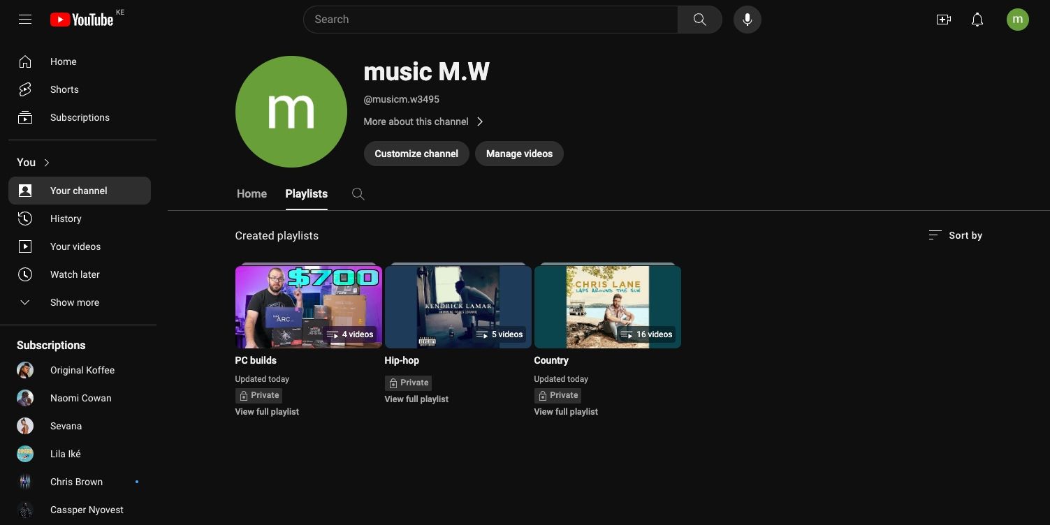 Viewing your created playlists on YouTube