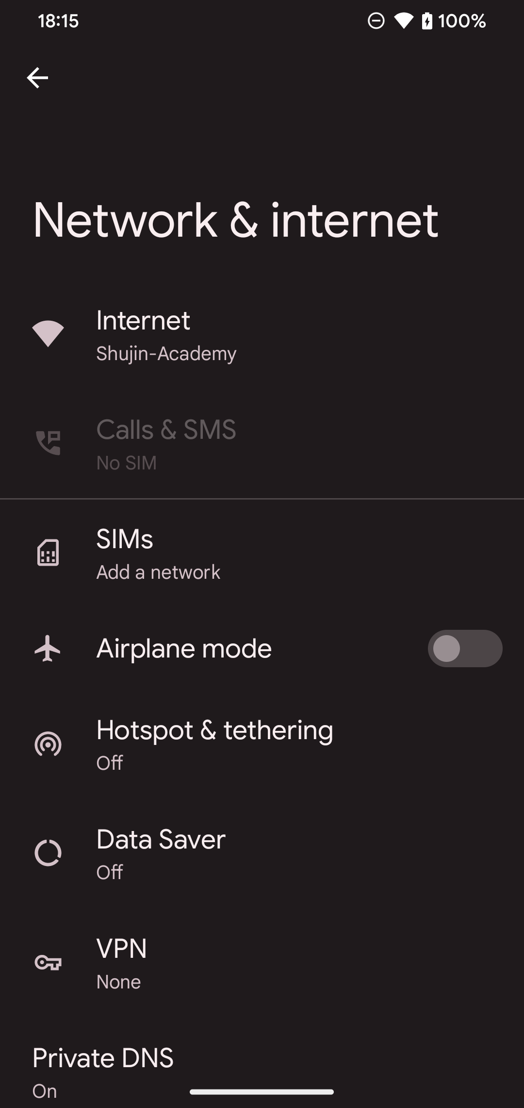Android Network and Internet Menu