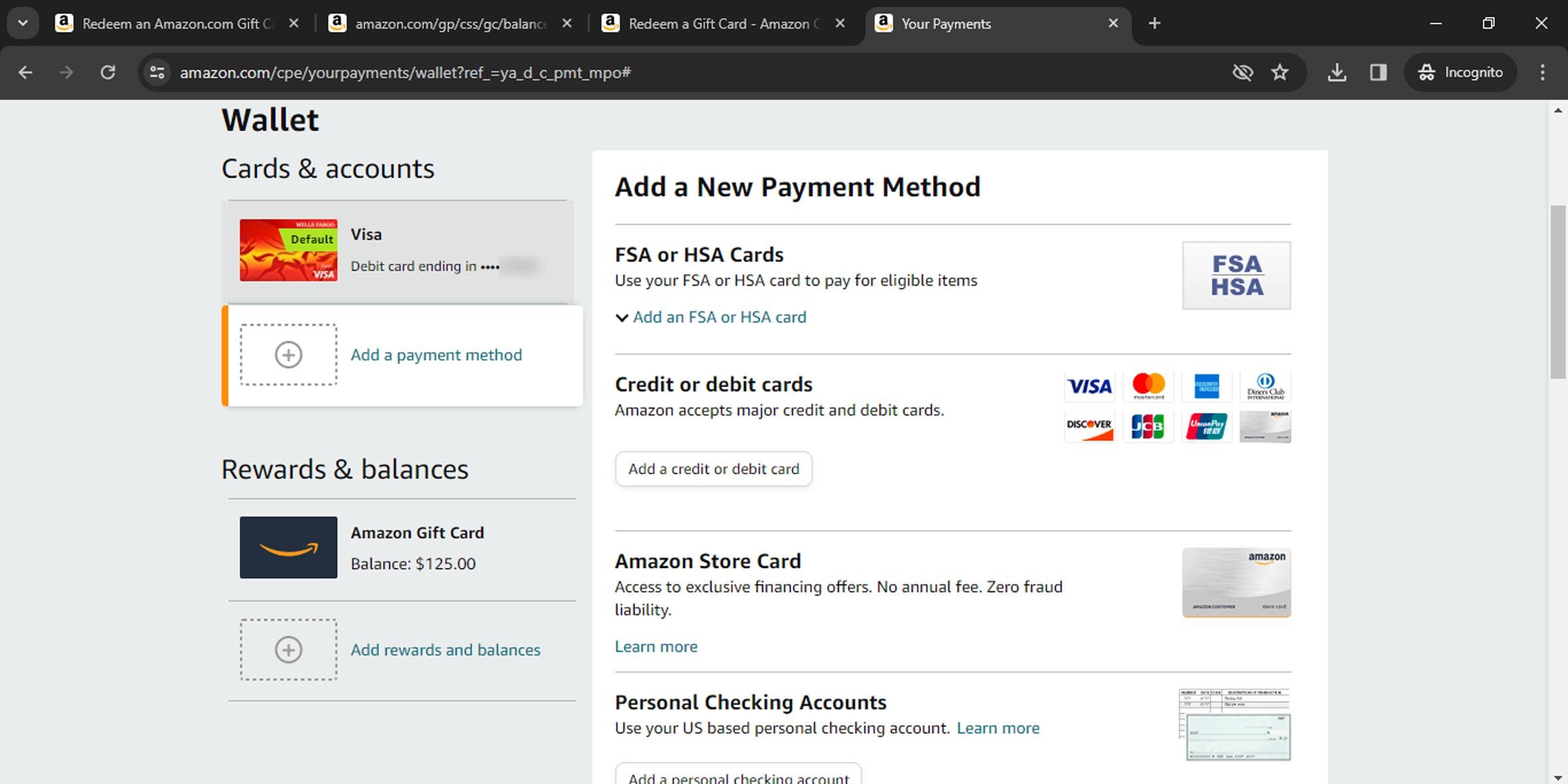 Add a payment method to your Amazon account