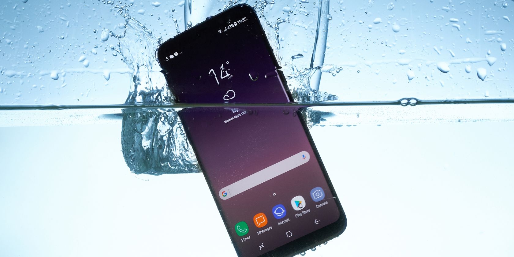 A Samsung Galaxy phone dropped in water