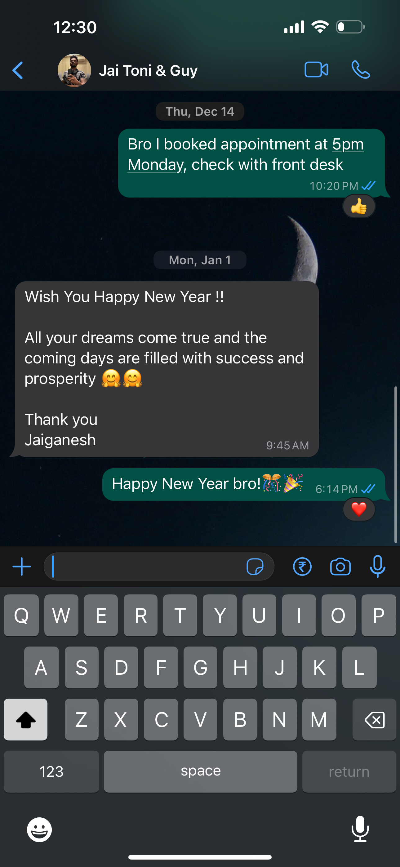 A WhatsApp conversation on an iPhone