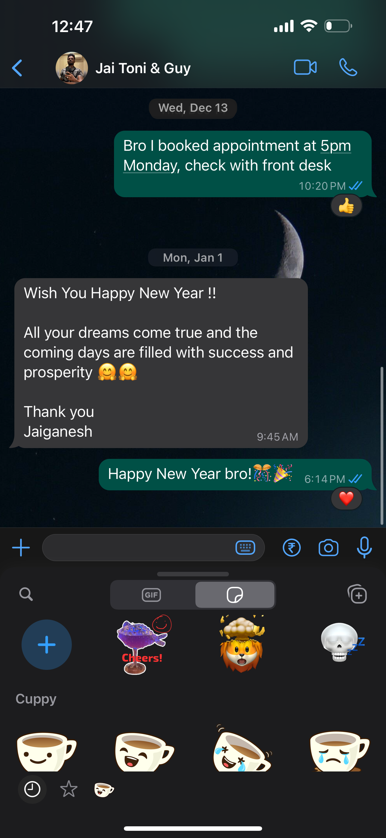 Accessing a previously created custom sticker in WhatsApp for iOS