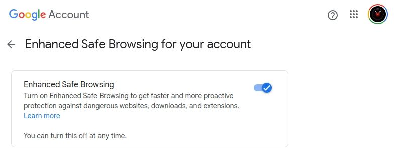 activating chrome enhanced safe browsing in my google account settings