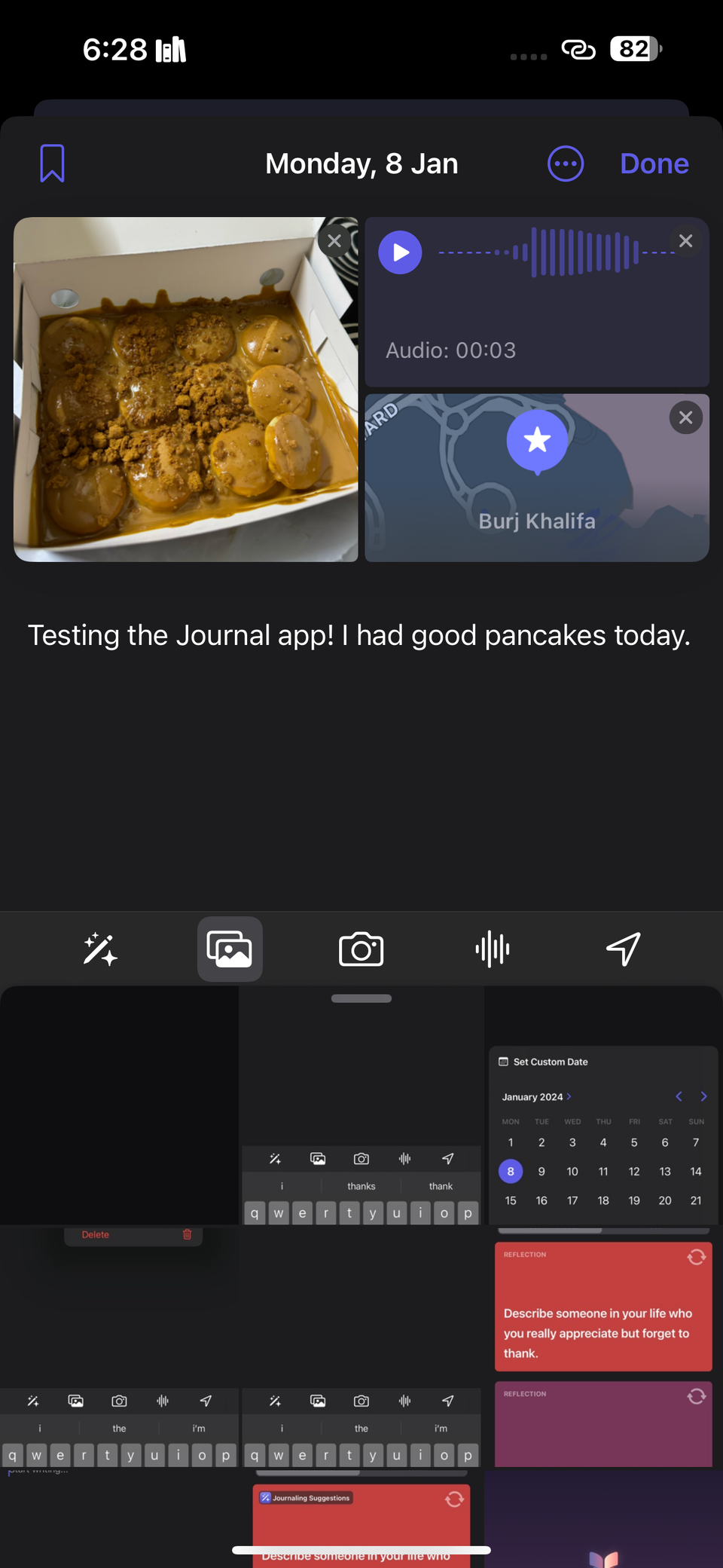 adding an image to a journal entry on an iPhone