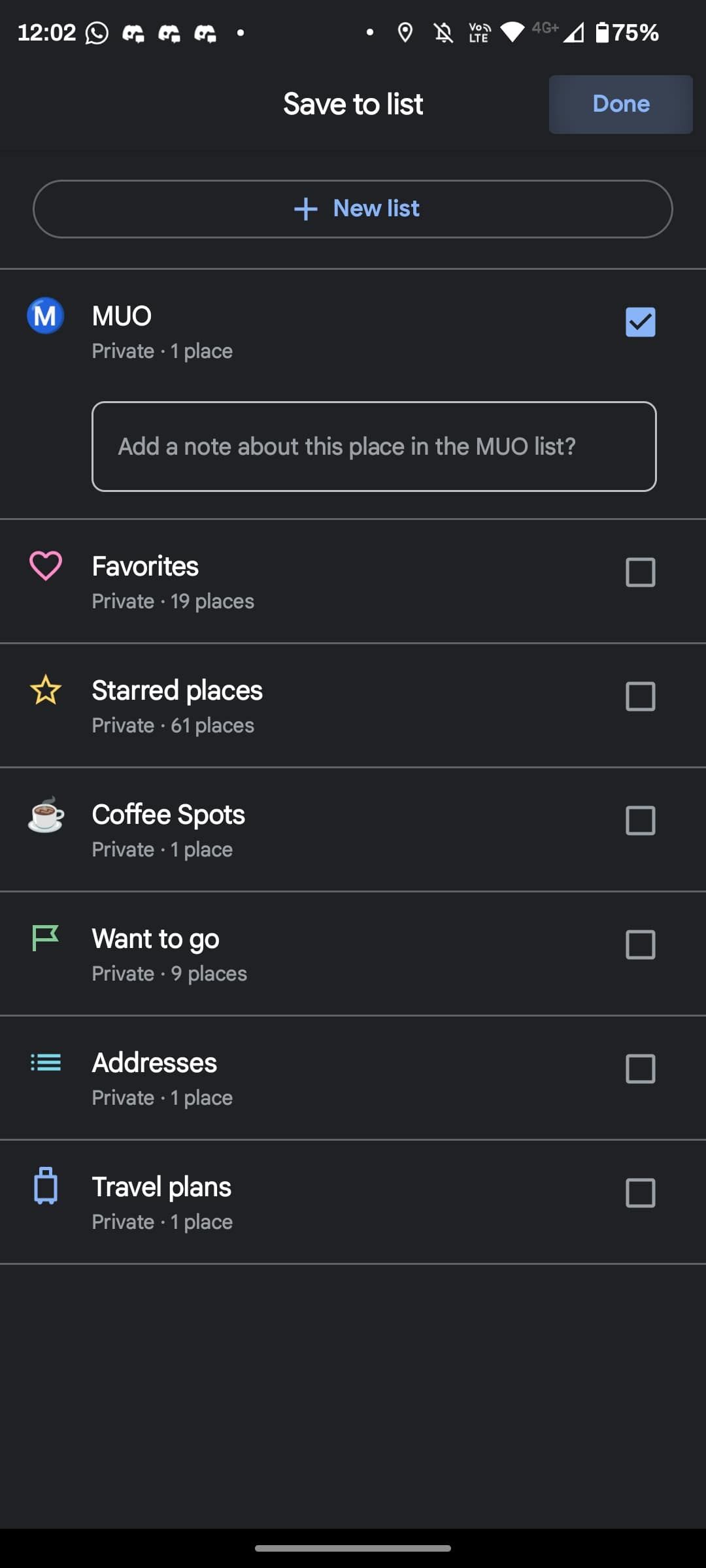 Adding location to a list in Google Maps
