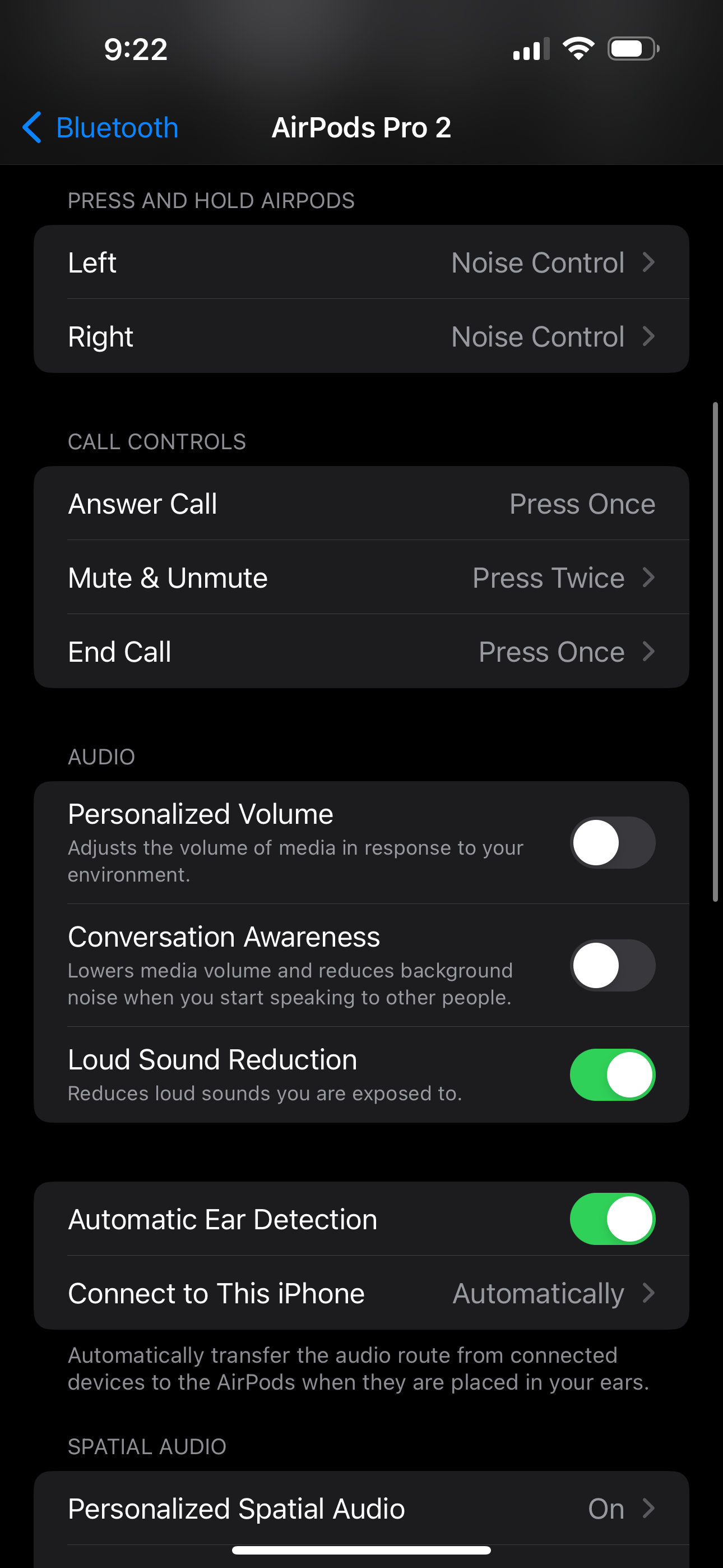 AirPods settings showing Conversation Awareness