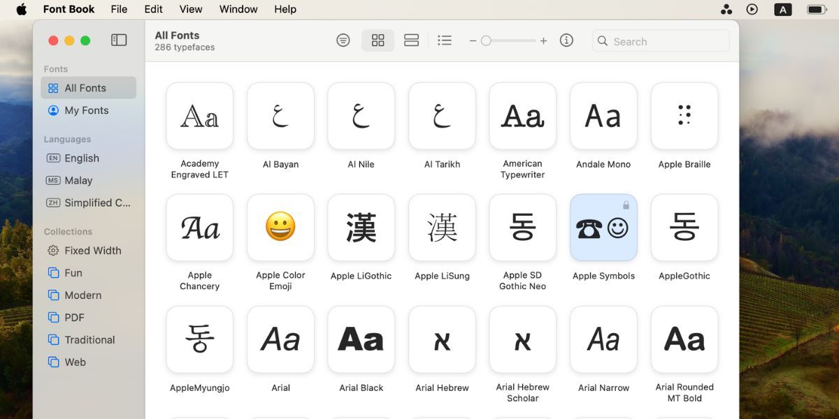 all fonts in mac font book