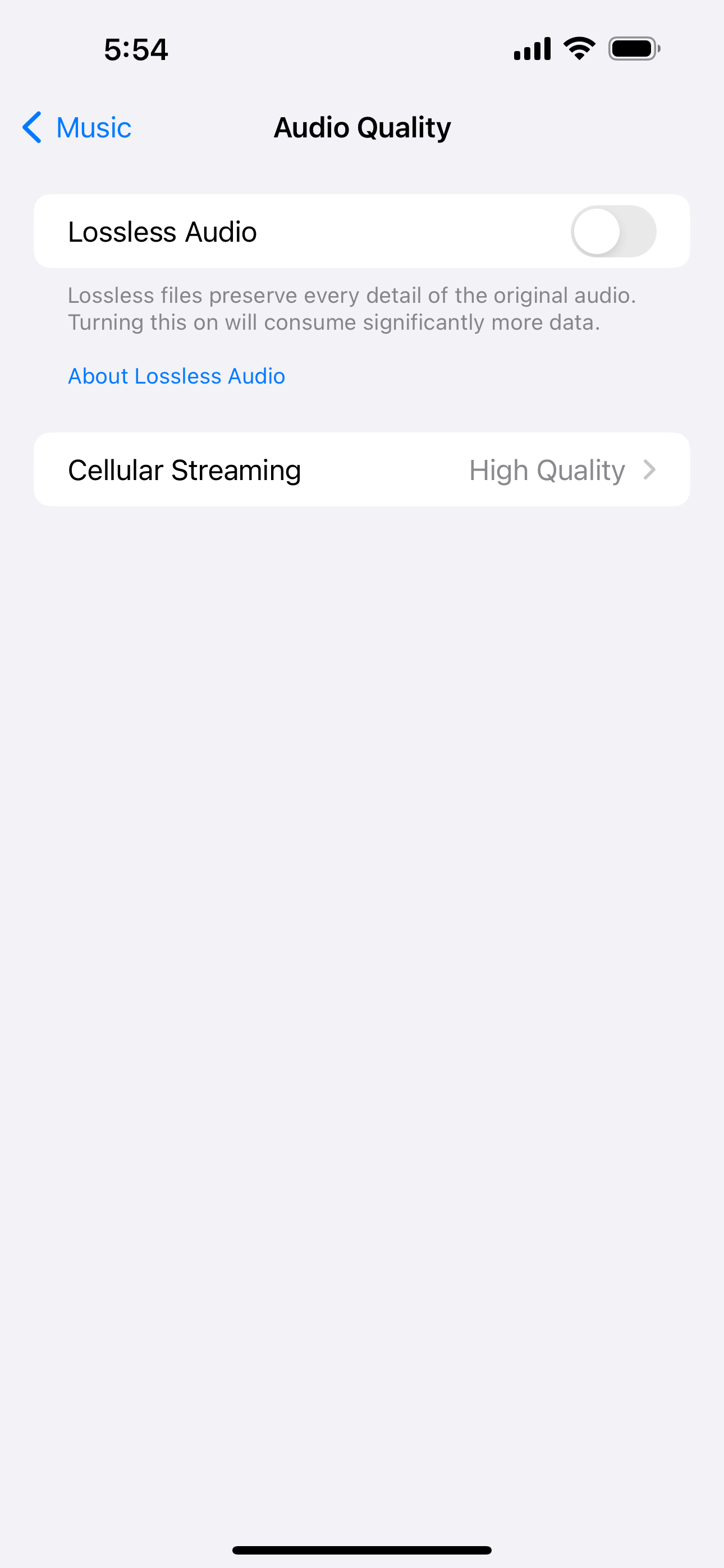 Audio Quality settings for Apple Music