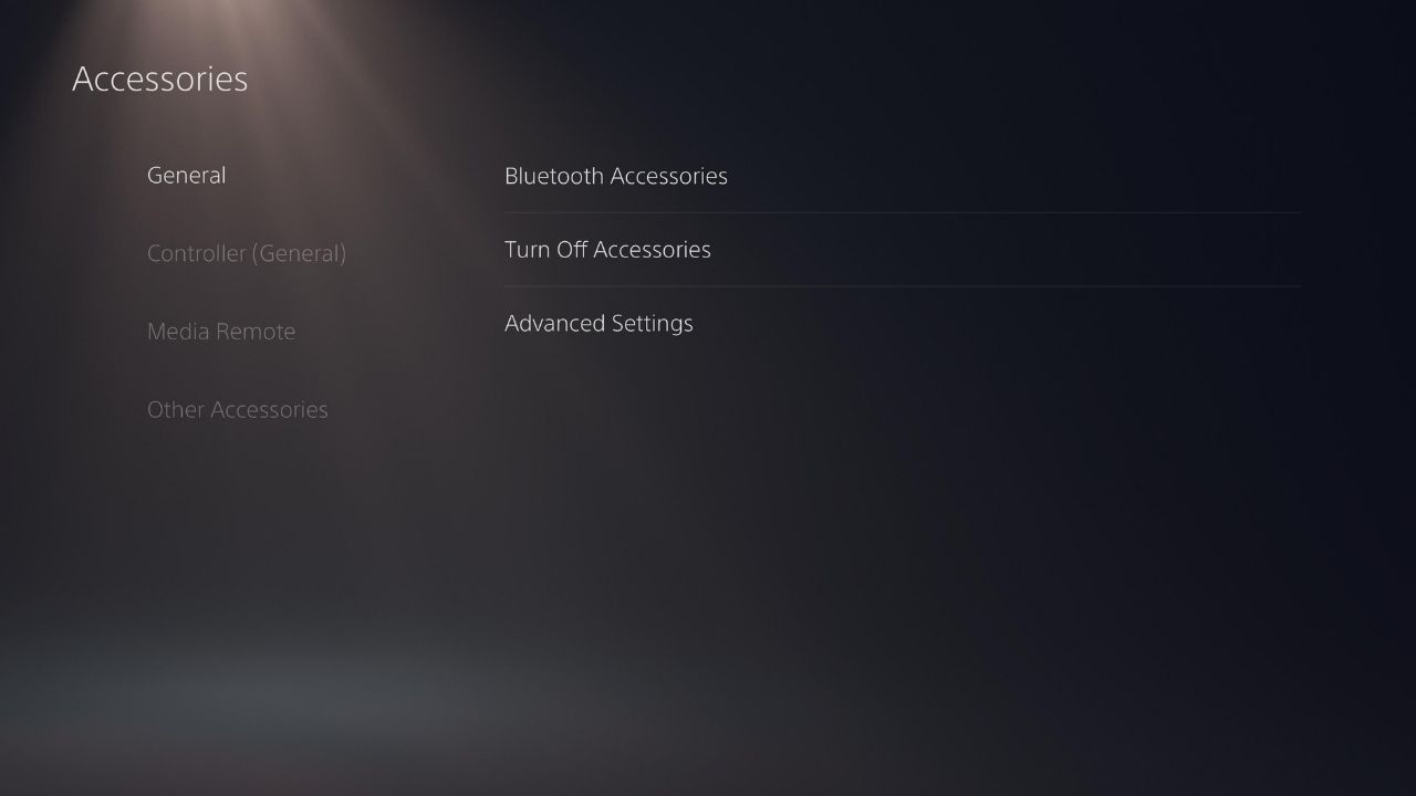 Bluetooth Accessories tab in General PS5 Settings